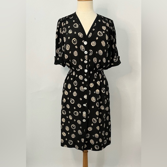 Louis Feraud US12 42 Vintage Cap Sleeve black circle dot 0128 - Picture 1 of 15